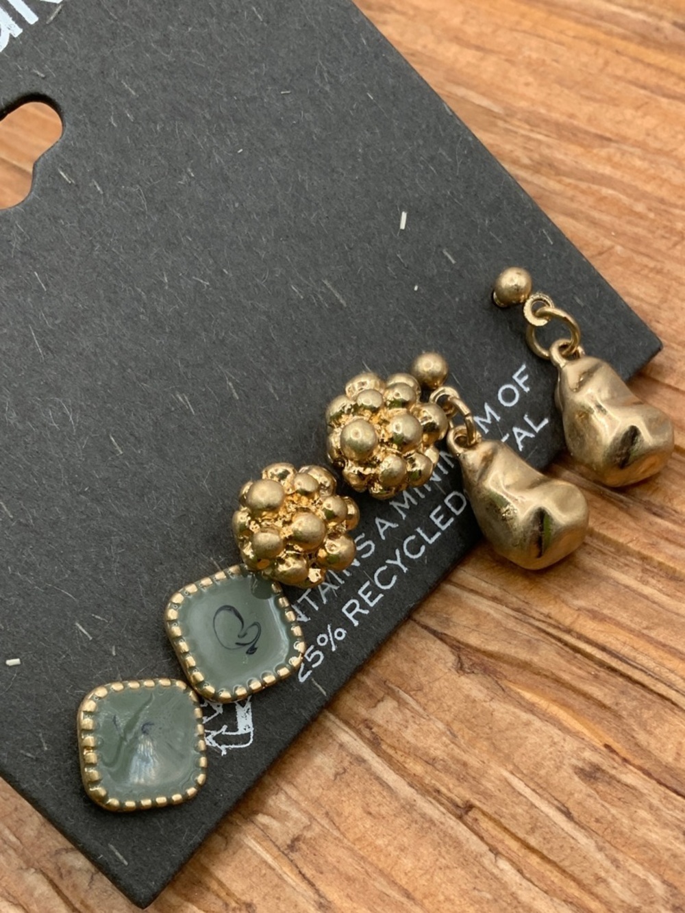 The Sak 3 Piece Gold-Tone Cluster Earrings Green Accent Drops Earrings Set